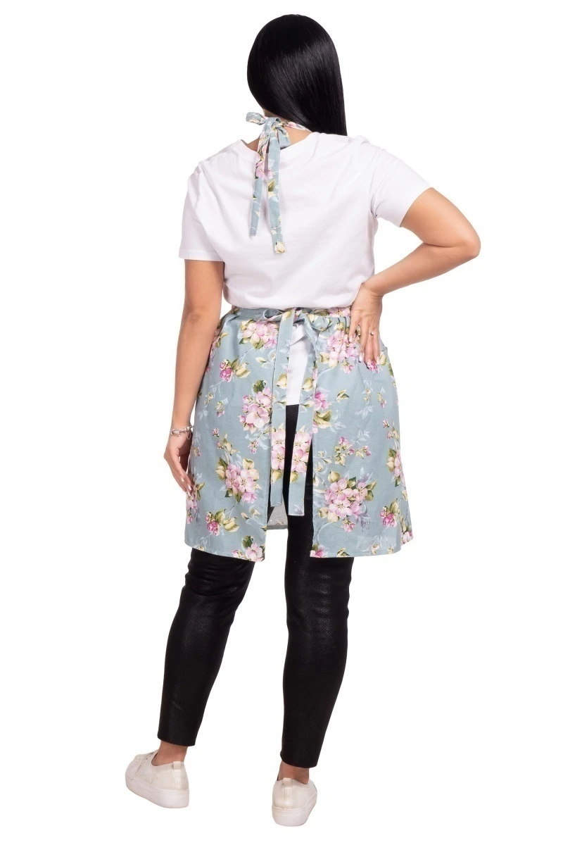 Фартук (Диз) "Лили" (цвет вишни, серо-голубой), 027 рогожка