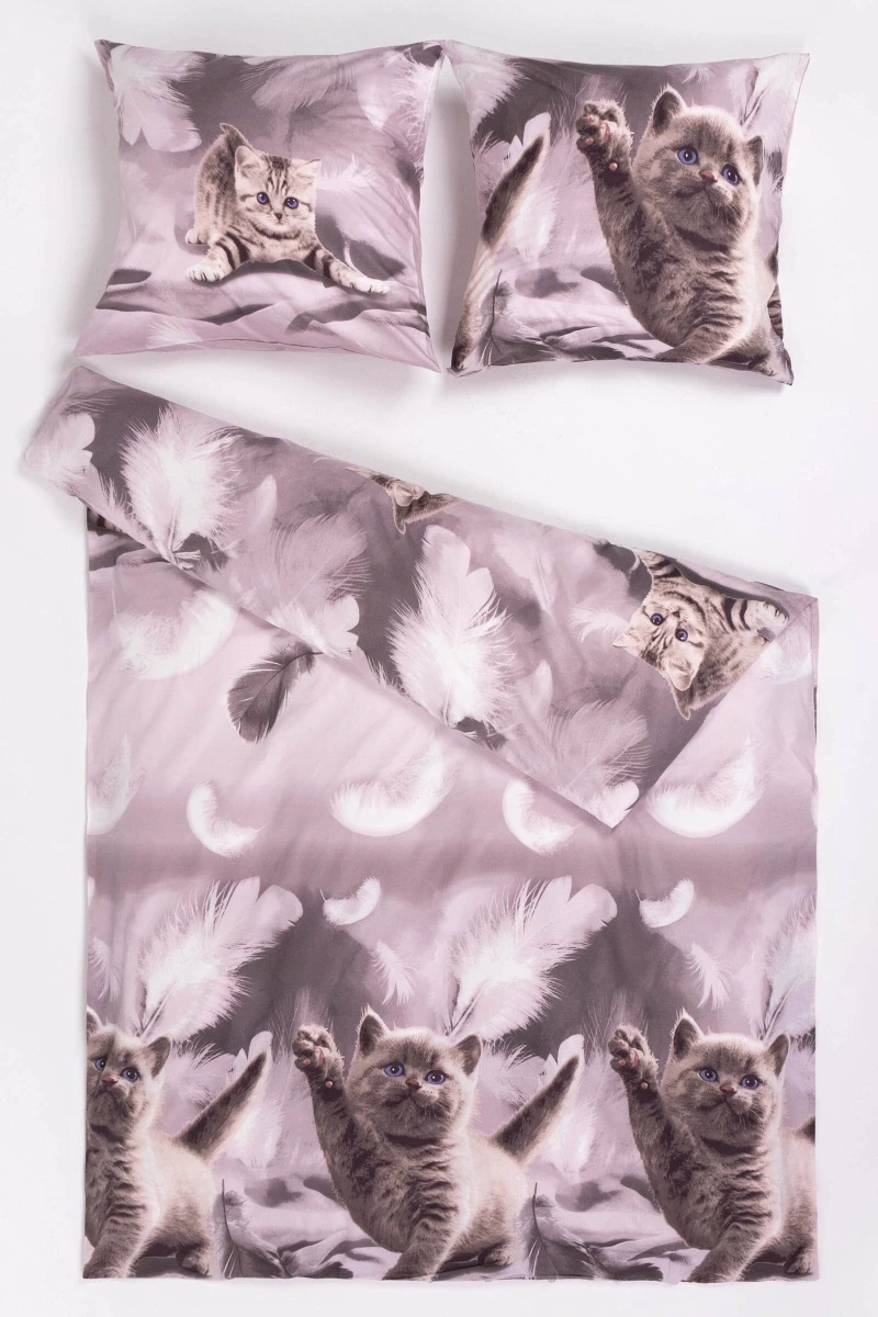 1 + 2 Пододеяльник и 2 наволочки перкаль "Пушистый привет", 70х70 см (на пуговицах)