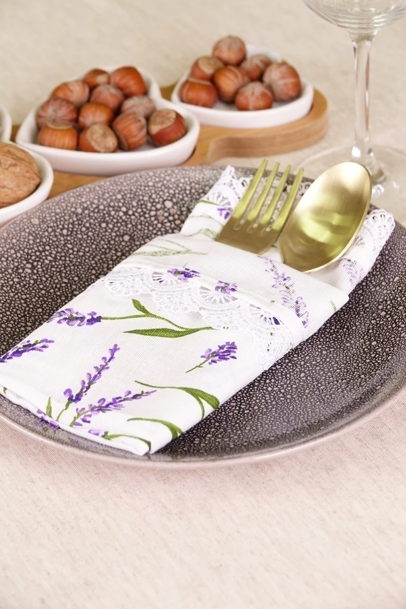 Салфетка полулен с кружевом 031 Лаванда (белый) (вид 2)