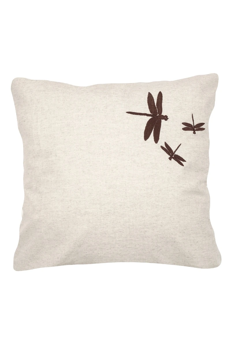 Декоративная наволочка с вышивкой Стрекоза на молнии полулен "ГОС" Льняная_
