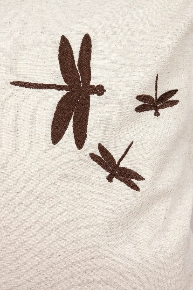 Декоративная наволочка с вышивкой Стрекоза на молнии полулен "ГОС" Льняная_