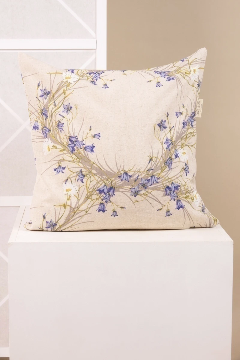 Декоративная наволочка на молнии полулен "ГП" Колокольчики