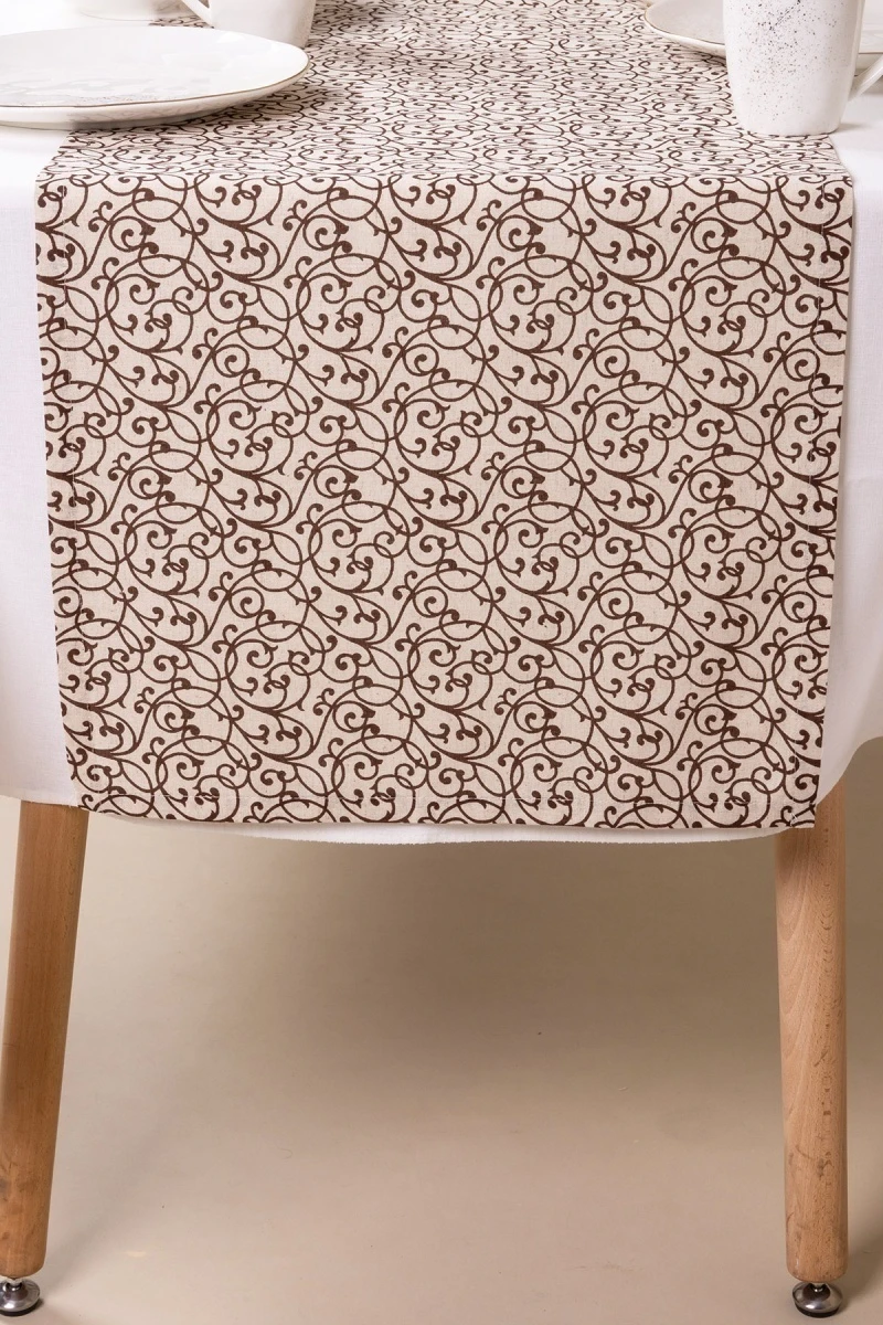 Дорожка полулен "ГП" Изящный вензель (коричневый)