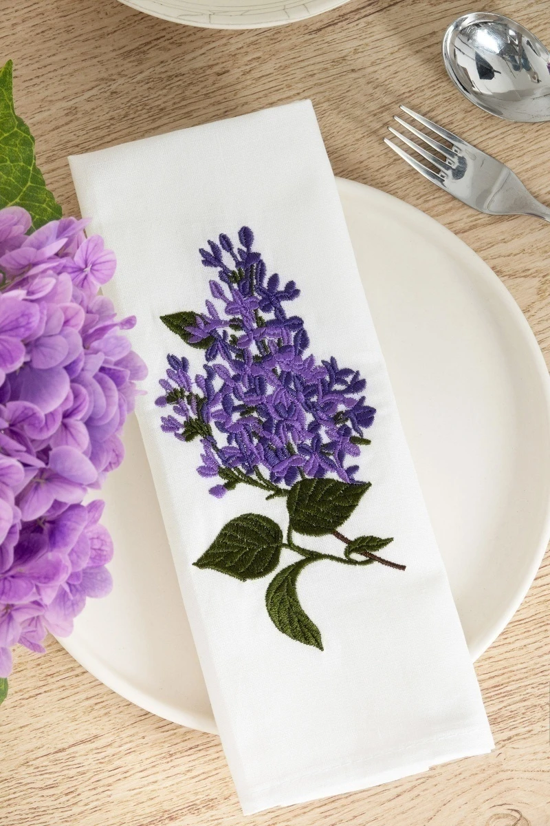 Полотенце полулен Отбеленное с вышивкой Сирень - 45/60_
