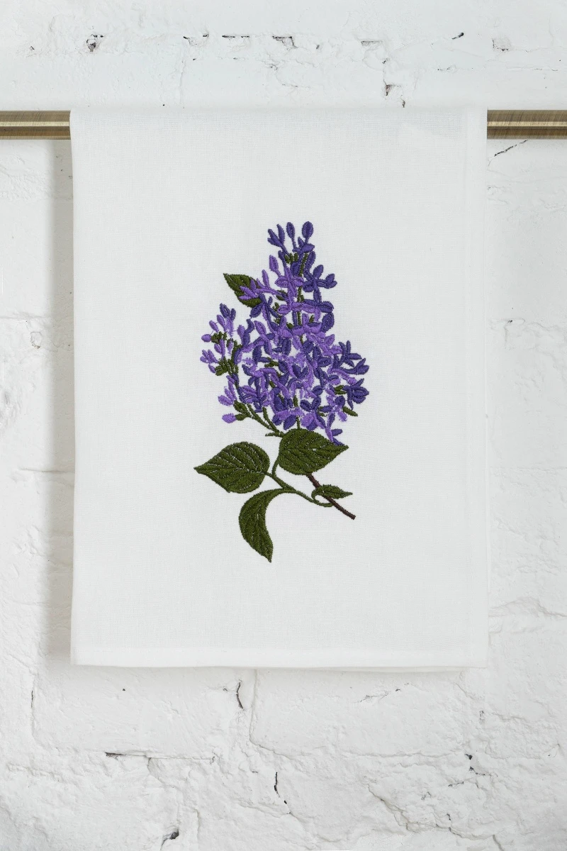 Полотенце полулен Отбеленное с вышивкой Сирень - 45/60_