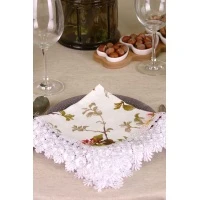 Салфетка из рогожки с кружевом 034 Яблоневый цвет (белый) (вид 9)