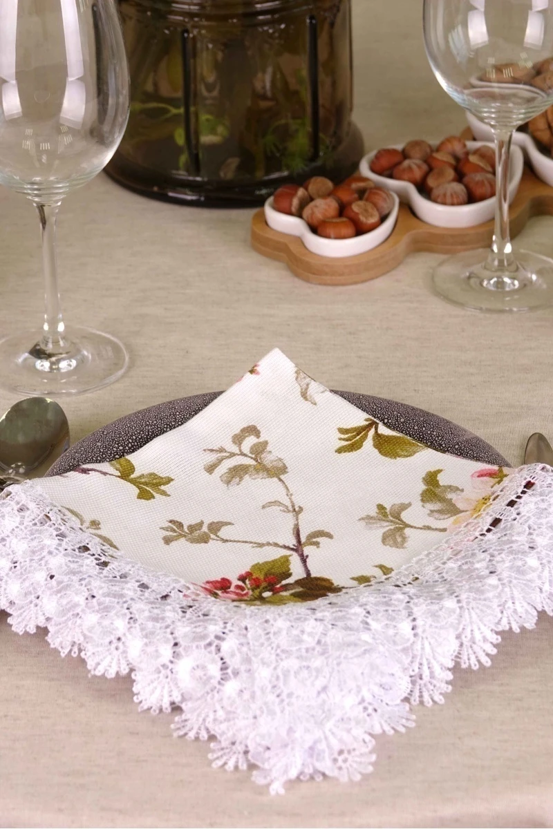 Салфетка из рогожки с кружевом 034 Яблоневый цвет (белый) (вид 9)