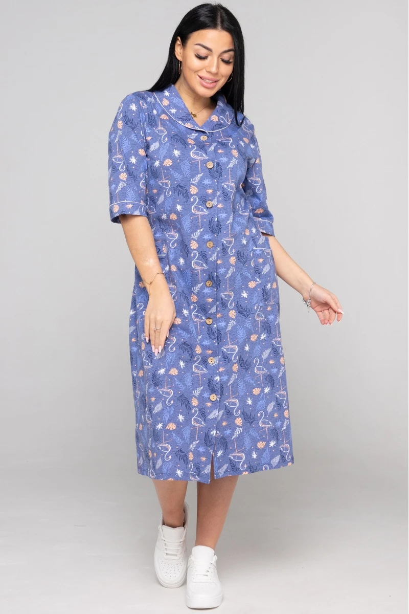 (СК) Халат женский на пуговицах "Карина" индиго