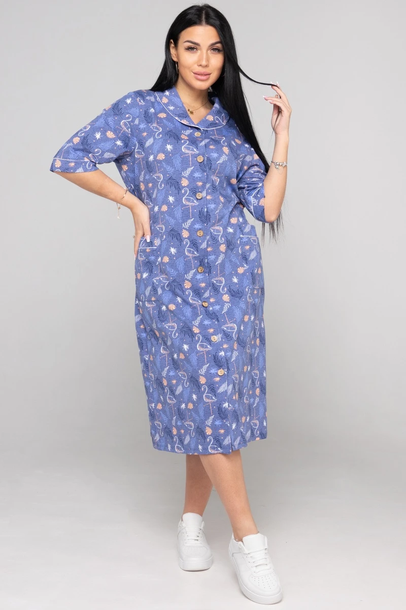 (СК) Халат женский на пуговицах "Карина" индиго