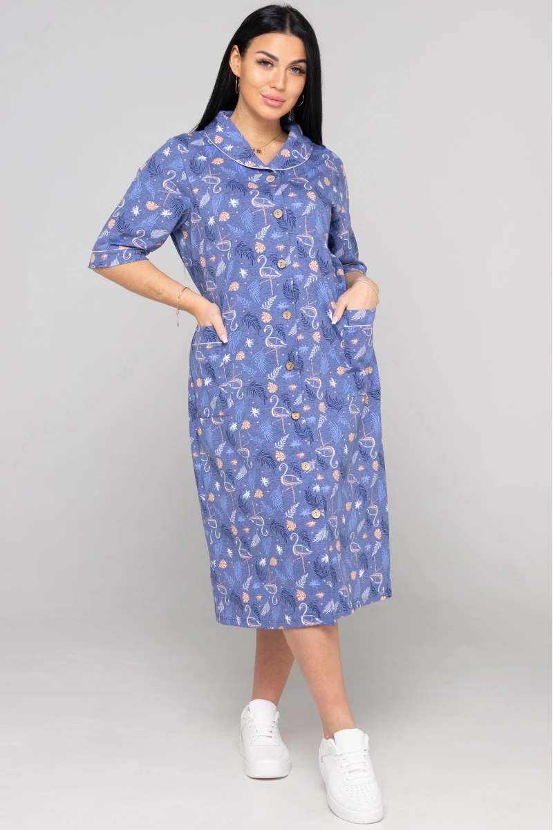 (СК) Халат женский на пуговицах "Карина" индиго