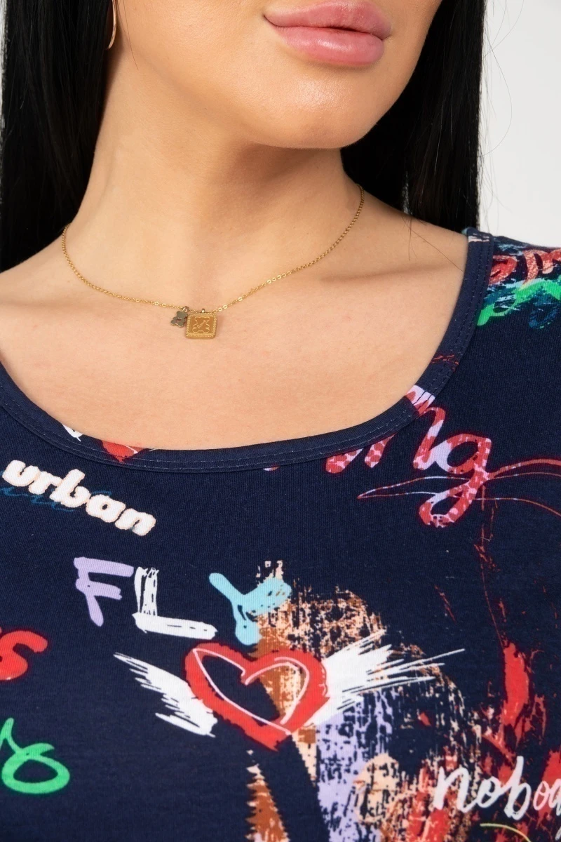 (СК) Майка женская "Флора" темно-синий, граффити