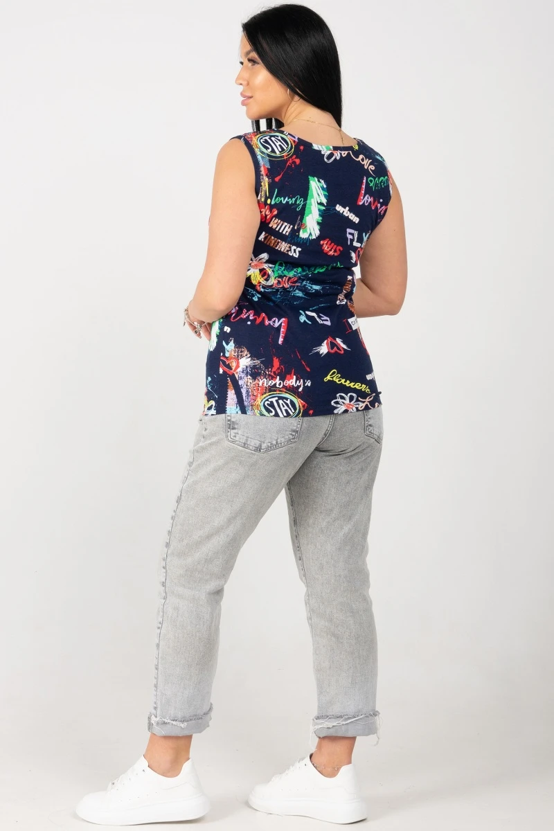 (СК) Майка женская "Флора" темно-синий, граффити