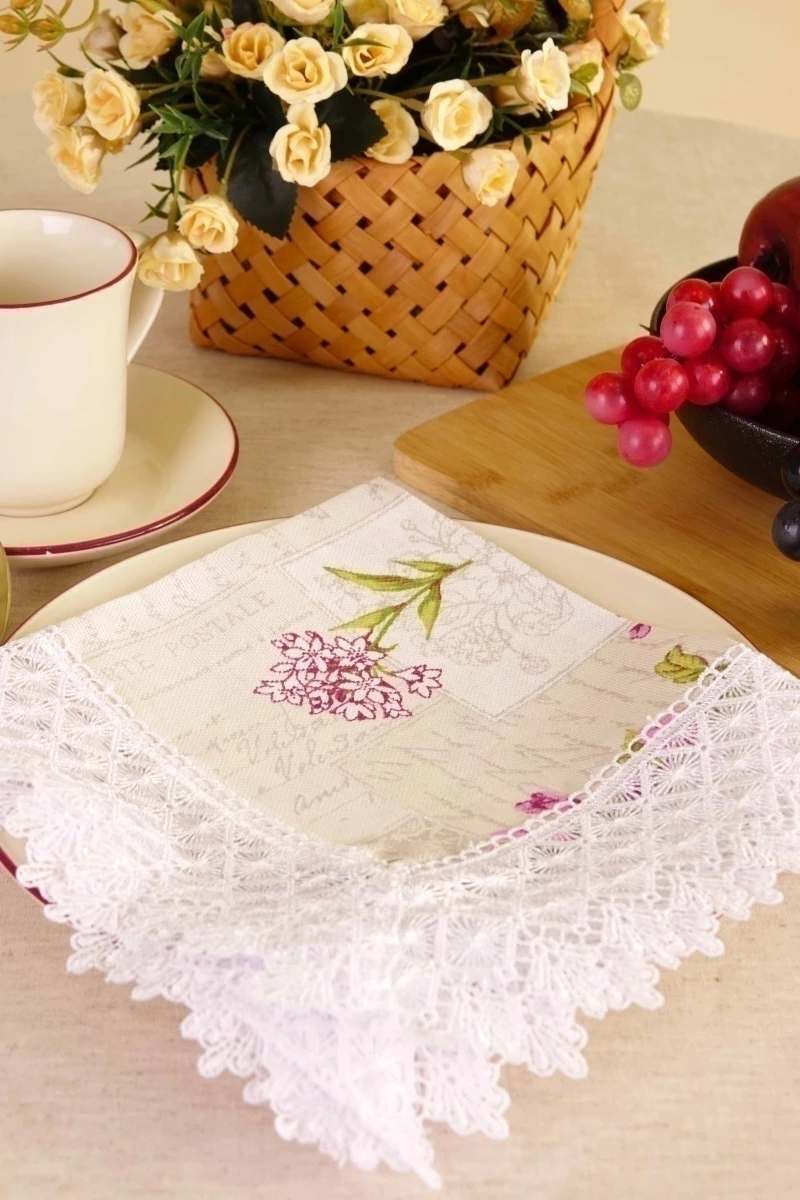 Салфетка из рогожки с кружевом 013 Горные травы (вид 3)