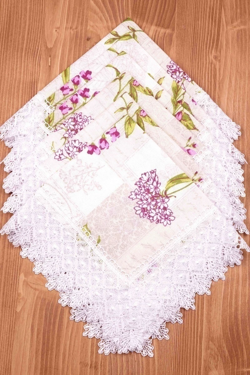 Салфетка из рогожки с кружевом 013 Горные травы (вид 3)