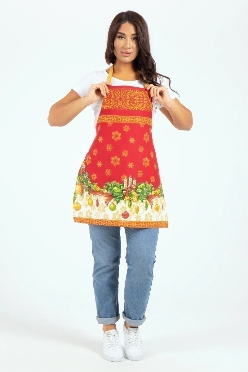 Фартук (Пром) "Кухня" (снегири в новогоднюю ночь), 058 рогожка