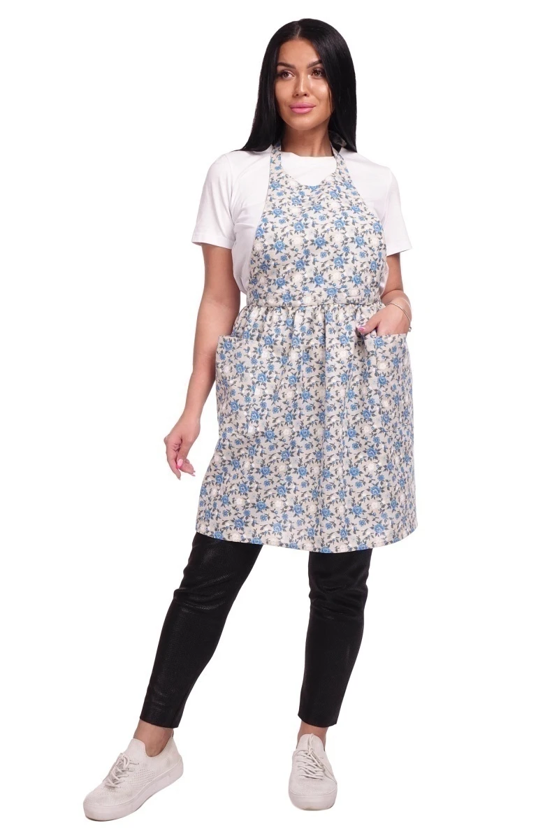 Фартук (ГОС) "Лили" (букетики маков, голубой), 032 полулен