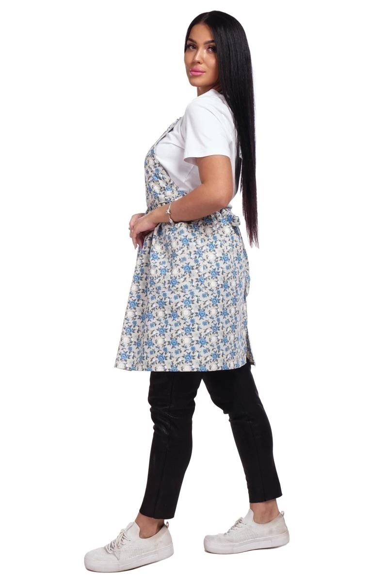 Фартук (ГОС) "Лили" (букетики маков, голубой), 032 полулен