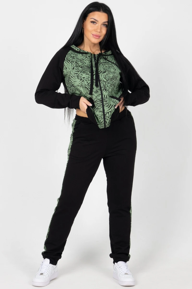 (СК) Костюм женский "Элизабет" черный+хвойный, тигры