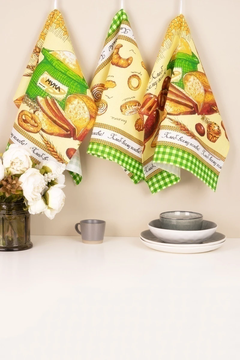 Набор вафельных полотенец (Талка) 182 Хлеб всему голова - 3 шт - 45х60 см