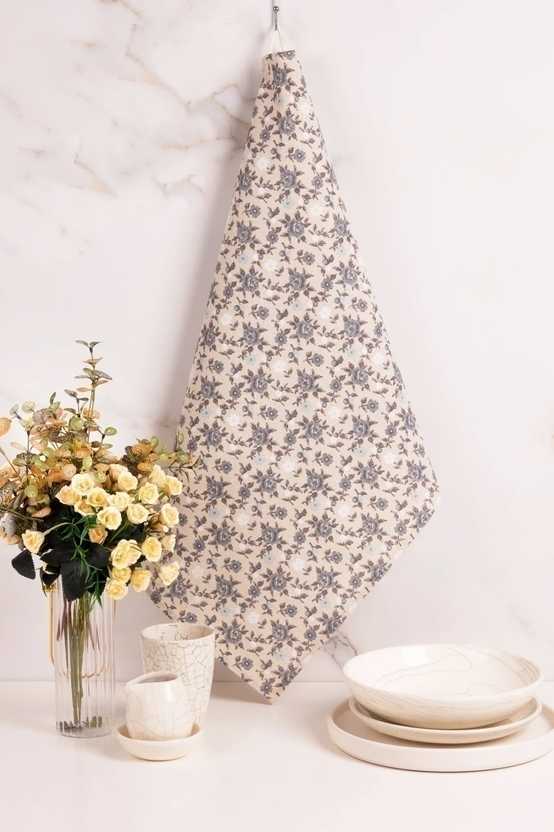 Полотенце полулен 083 Букетики маков (серый) - 45/60