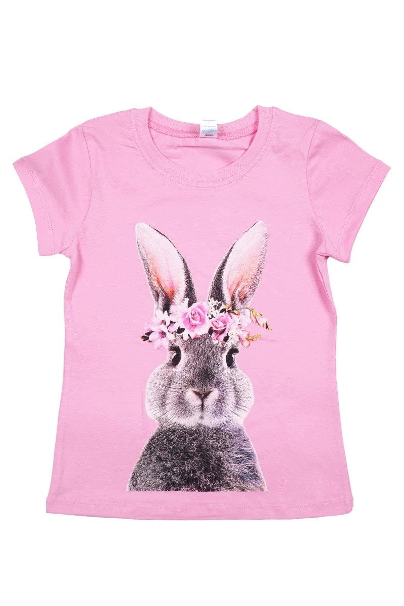 Футболка для девочки "Венок и зайчик" BK0003D розовый