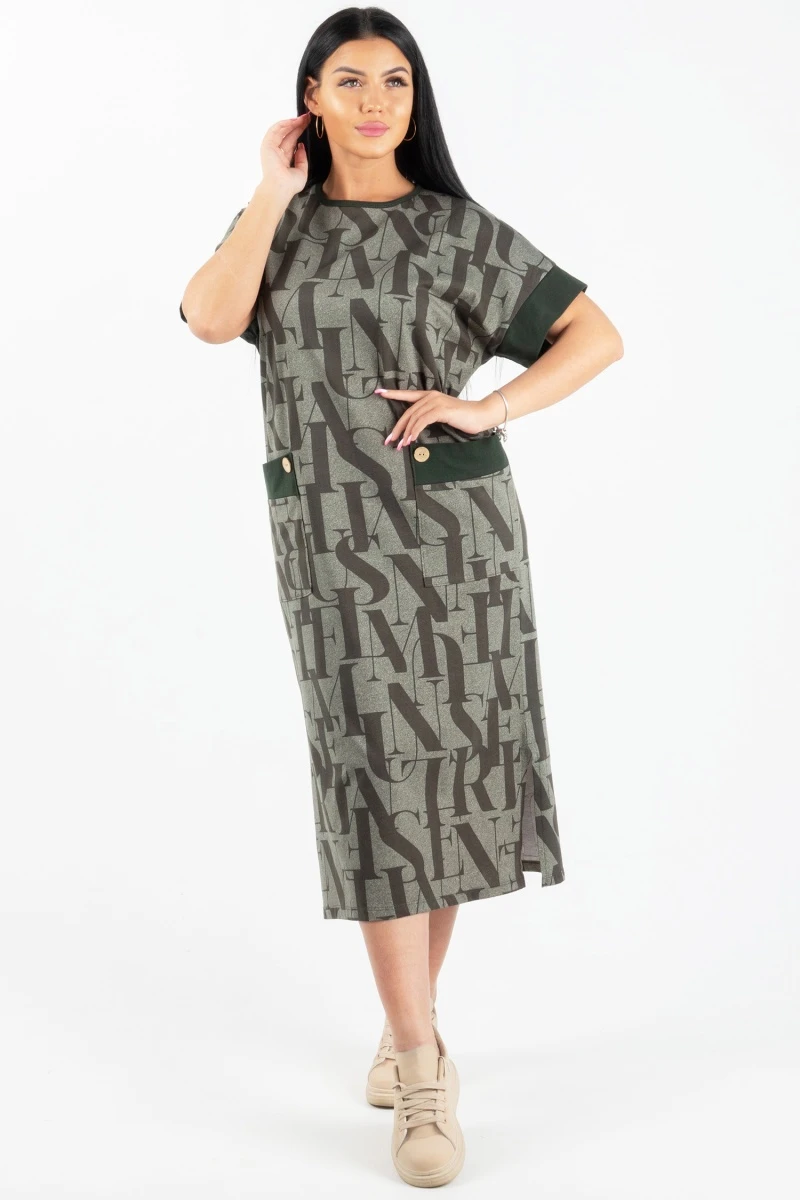 (СК) Платье "Тереза" хаки, буквы