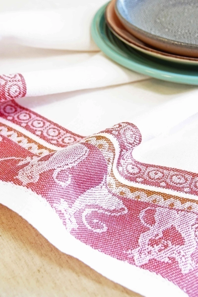 Полотенце полулен 003 Милые кошечки (красное) - 50/65