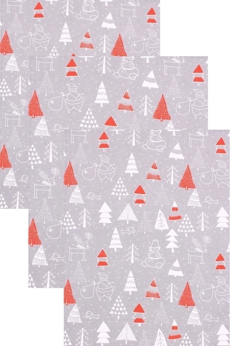 Набор полотенец рогожка 018 Новогоднее настроение (красный) - 3 шт - 45х60 см