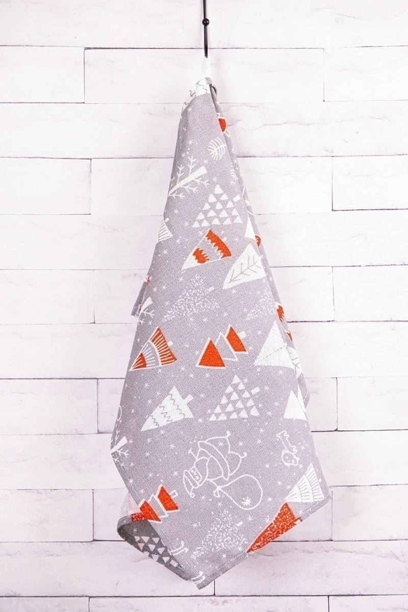 Набор полотенец рогожка 018 Новогоднее настроение (красный) - 3 шт - 45х60 см