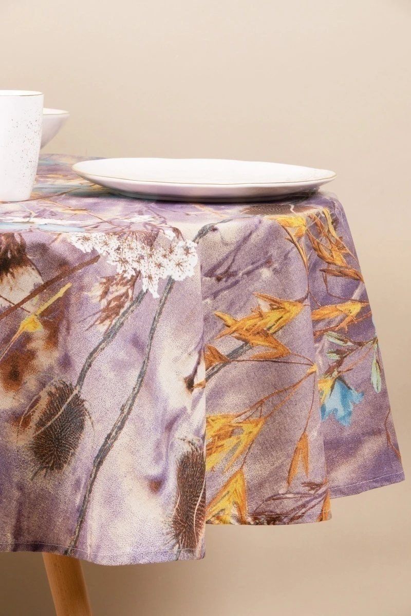 Скатерть круглая полулен "ГП" Осенний блюз (голубой) (145х145 см)