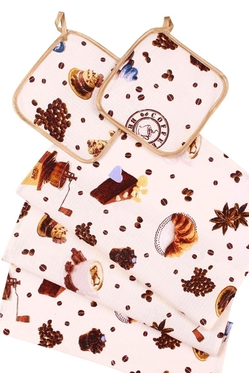 (К) Кухонный набор 088 Шоколадный пир: полотенце, 2 прихватки