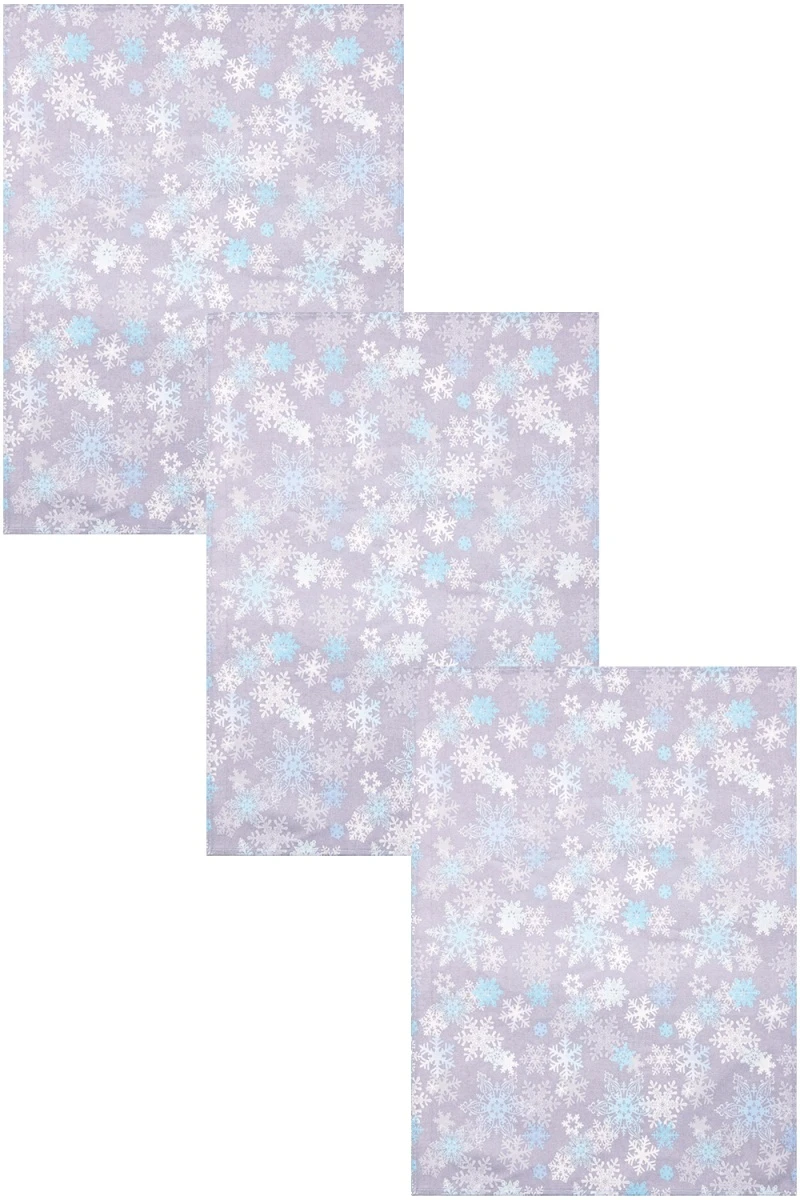 Набор полотенец рогожка (Диз) 033 Пушистые снежинки (голубой) - 3 шт - 45х60 см