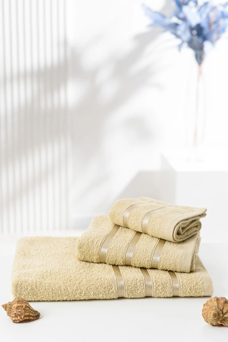 (ВНЛ) Полотенце 14418 Комплект 3 шт 350 грМ2 30*60; 50*80; 70*130 (бежевый)