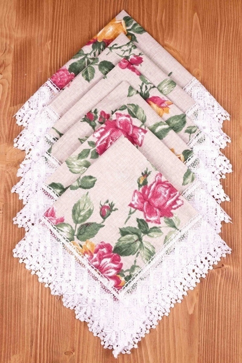 Салфетка полулен с кружевом 002 Крупные розы (вид 4)