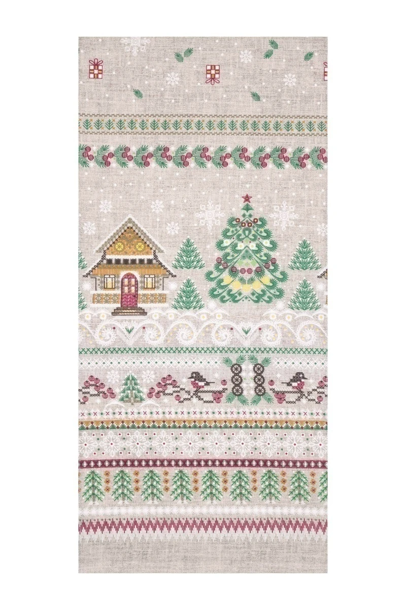 Набор полотенец рогожка (Пром) 224 Домики зимой (песочный) - 3 шт - 35х75 см
