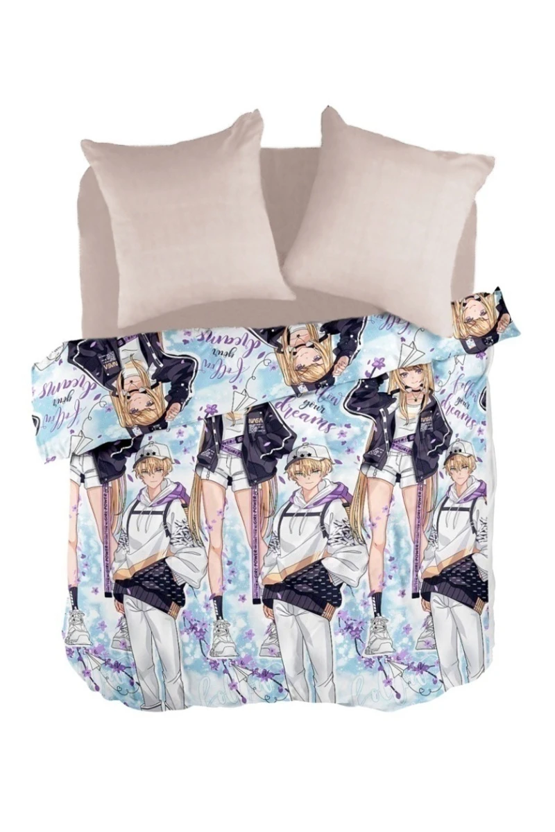 1 + 1 Пододеяльник и наволочка перкаль "Буросаму" ком, 50х70 см (7118-1 + бежевый "ХБК")_