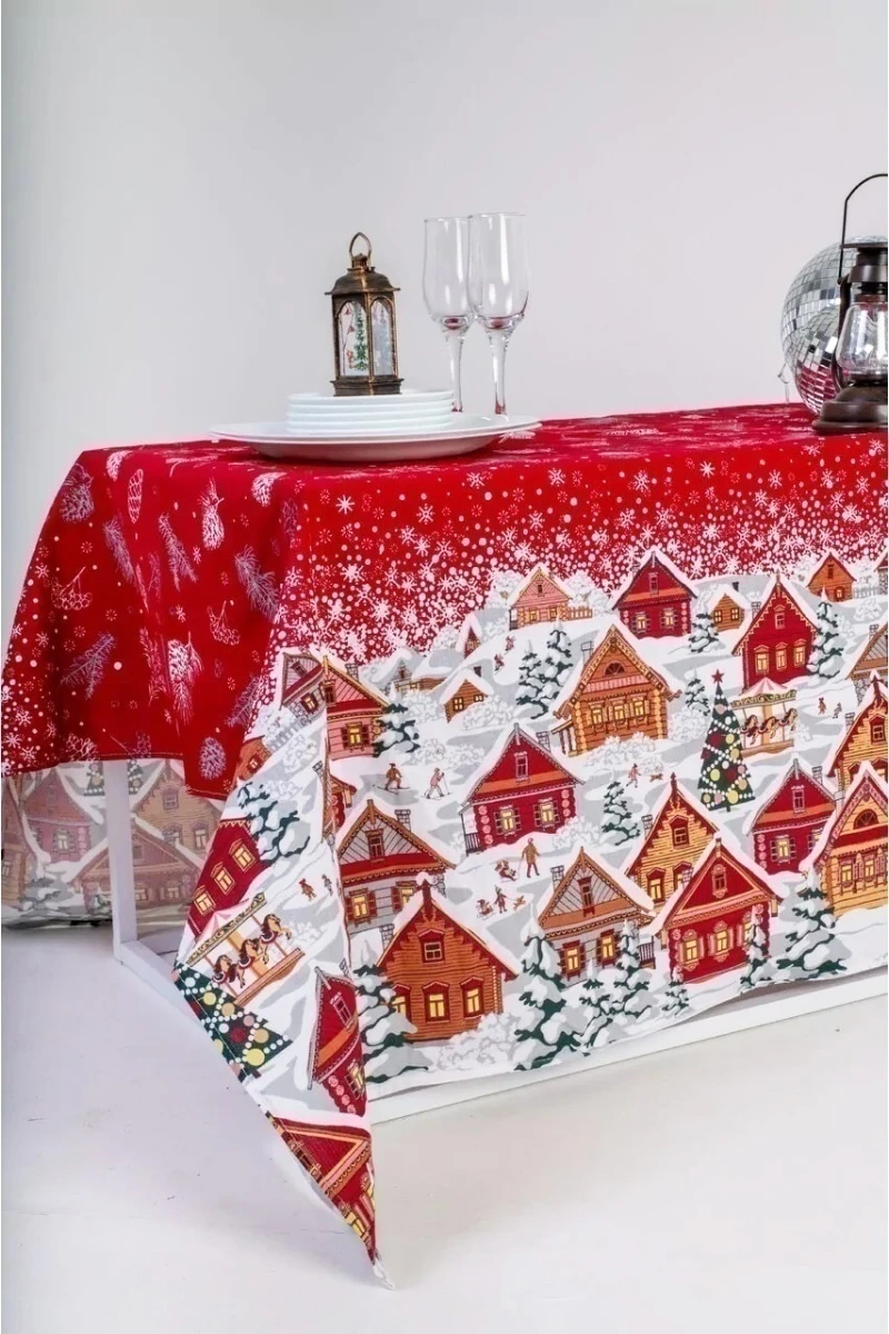 (ВНЛ) Скатерть рогожка "ЭлисТ" Новогодняя ночь (красный)