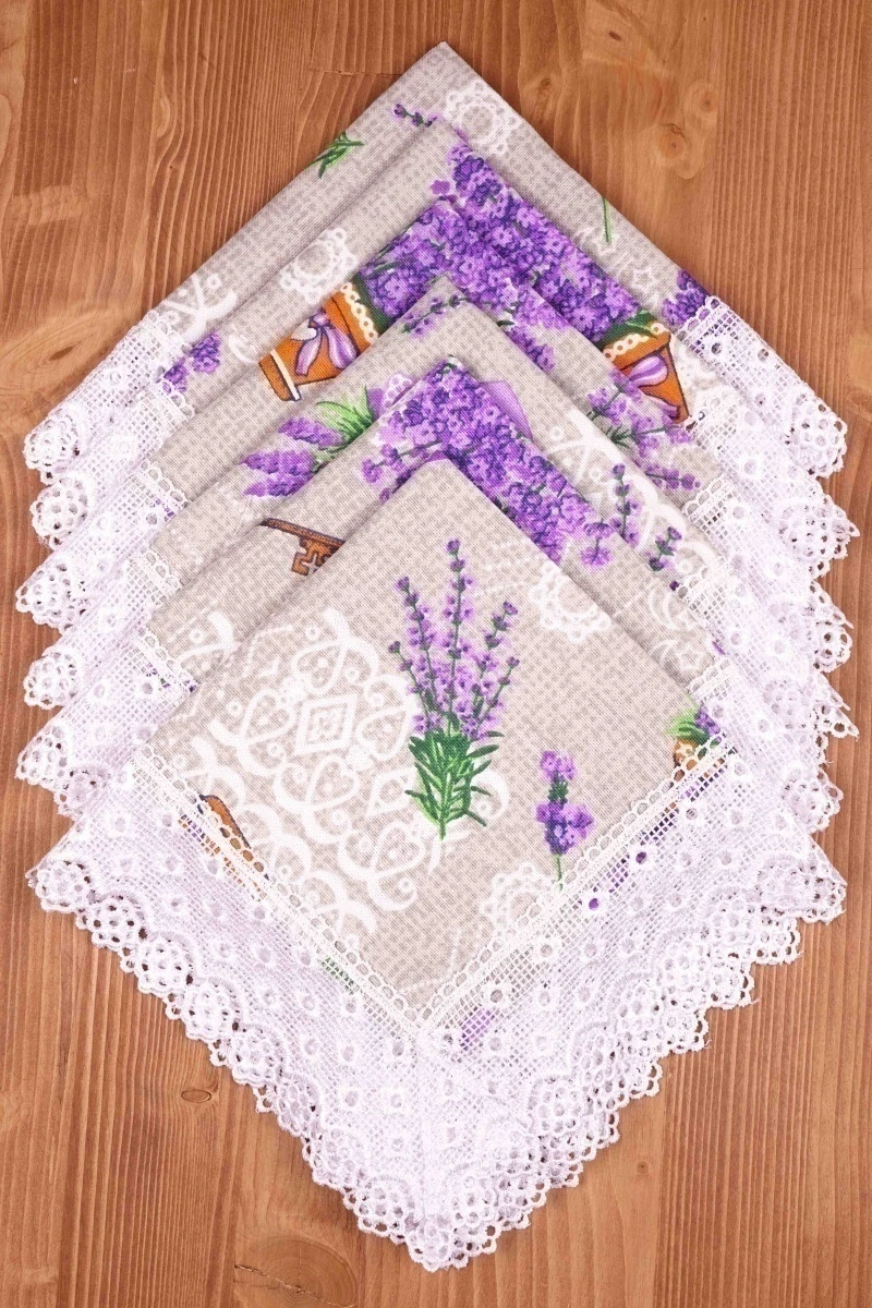 Салфетка из рогожки с кружевом 002 Букеты лаванды (вид 1)