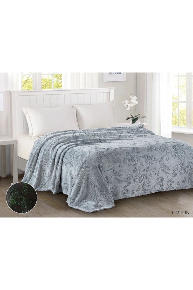 Покрывало плюш велюр неон 022-PBN Динозавры (100*130 см) (АКЦИЯ)