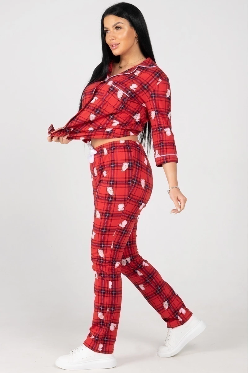 (СК) Пижама женская "Виктория" малина, клетка