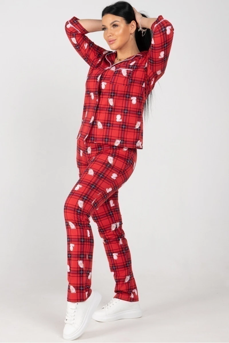 (СК) Пижама женская "Виктория" малина, клетка