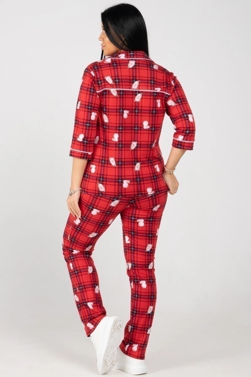(СК) Пижама женская "Виктория" малина, клетка