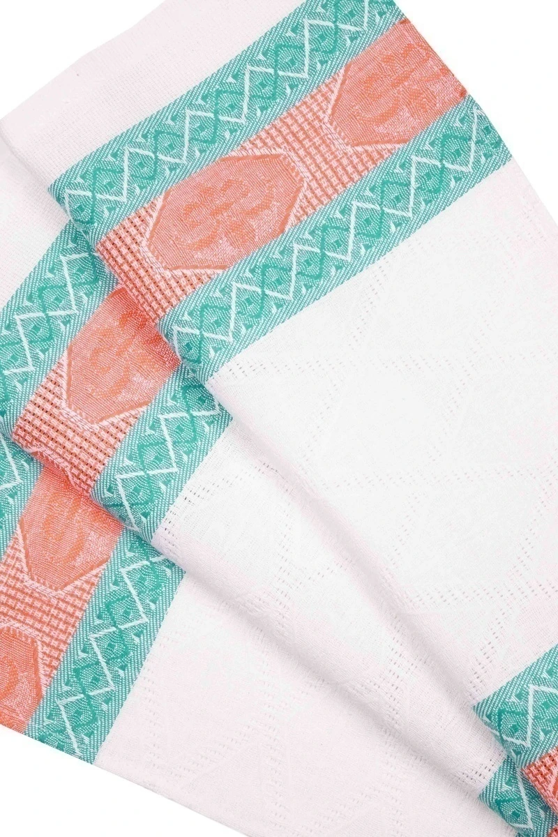 Полотенце полулен жаккард 089 Узоры (зелен+оранж) - 50/65