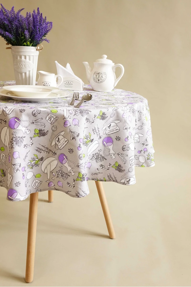 Скатерть круглая 024 Кухня (сирень) 145х145 см