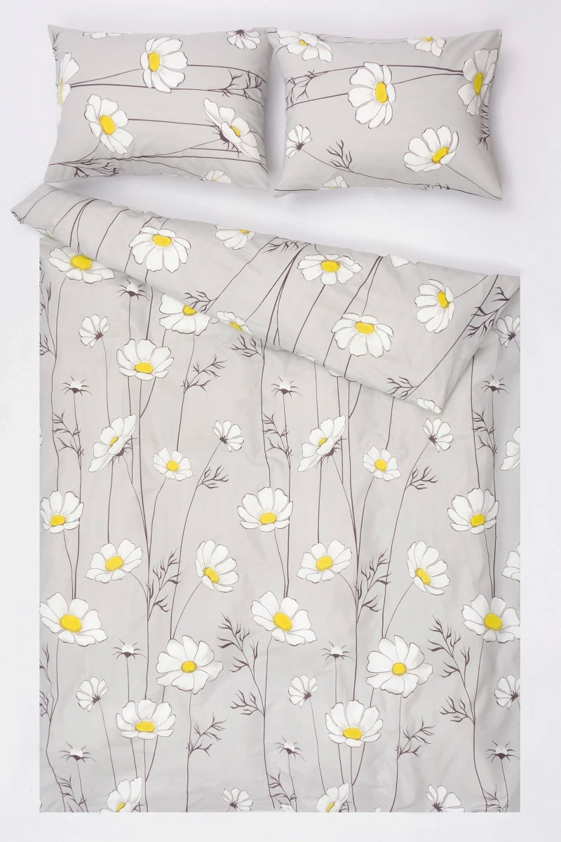 1 + 2 Пододеяльник и 2 наволочки бязь "Ромашки" серый, 50х70 см (28168/1, "ГОС")_