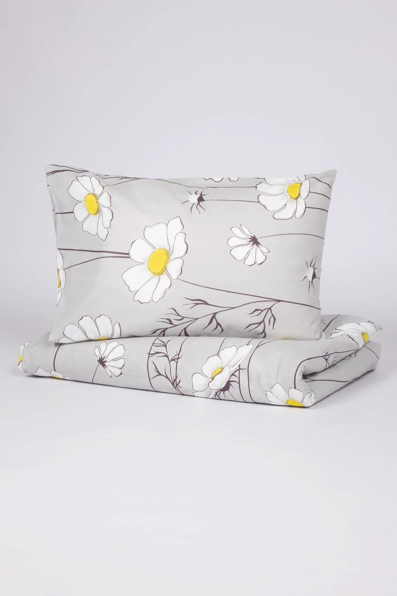 1 + 2 Пододеяльник и 2 наволочки бязь "Ромашки" серый, 50х70 см (28168/1, "ГОС")_