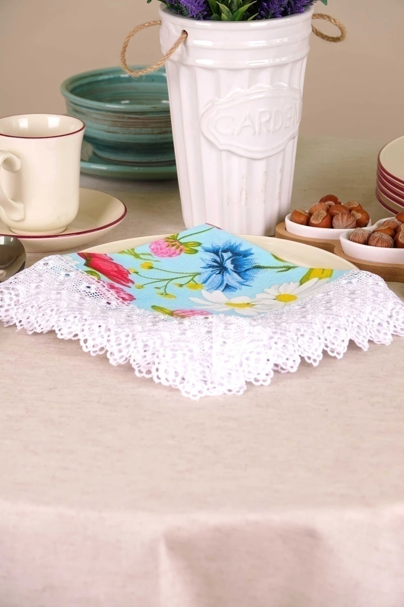 Салфетка из рогожки с кружевом 010 Весеннее ассорти (вид 1)