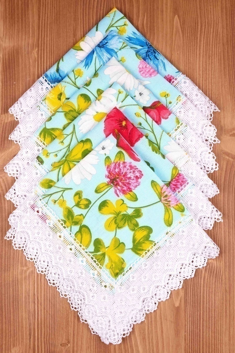 Салфетка из рогожки с кружевом 010 Весеннее ассорти (вид 1)