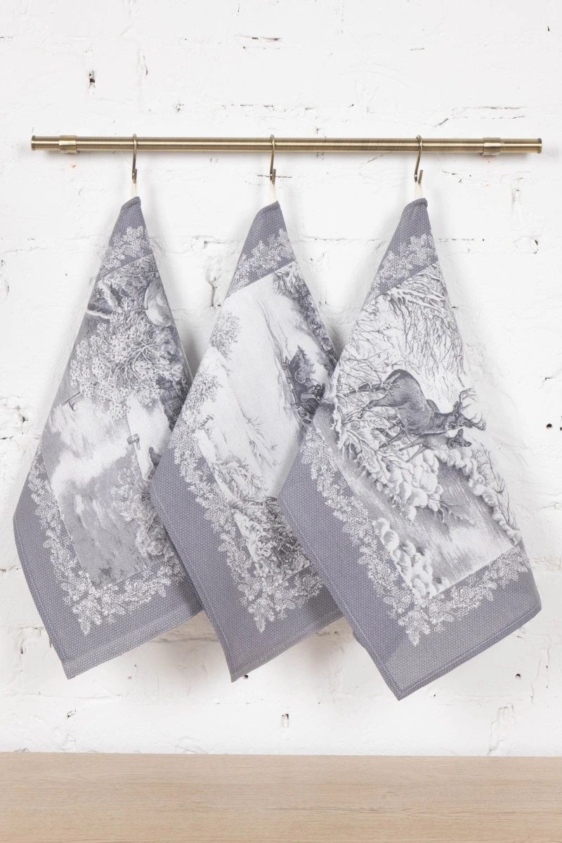 Набор полотенец рогожка (Диз) 015 Зимний лес - 3 шт - 45х60 см