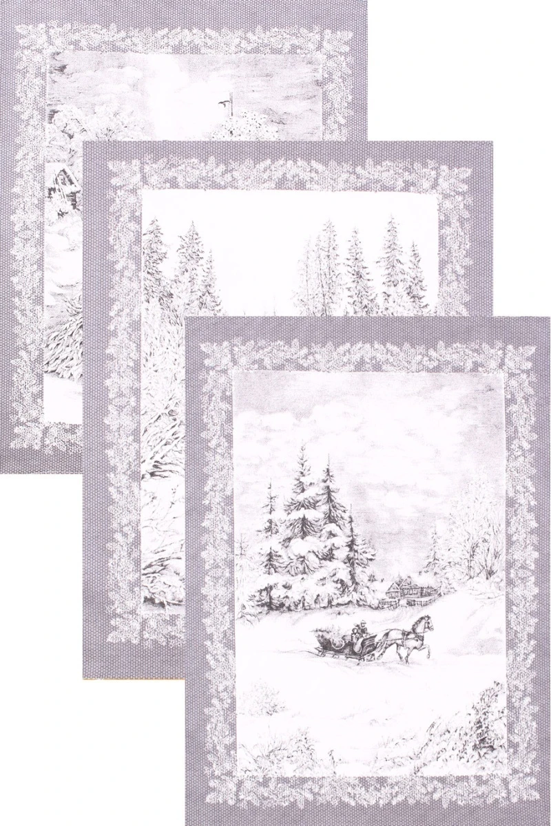 Набор полотенец рогожка (Диз) 015 Зимний лес - 3 шт - 45х60 см